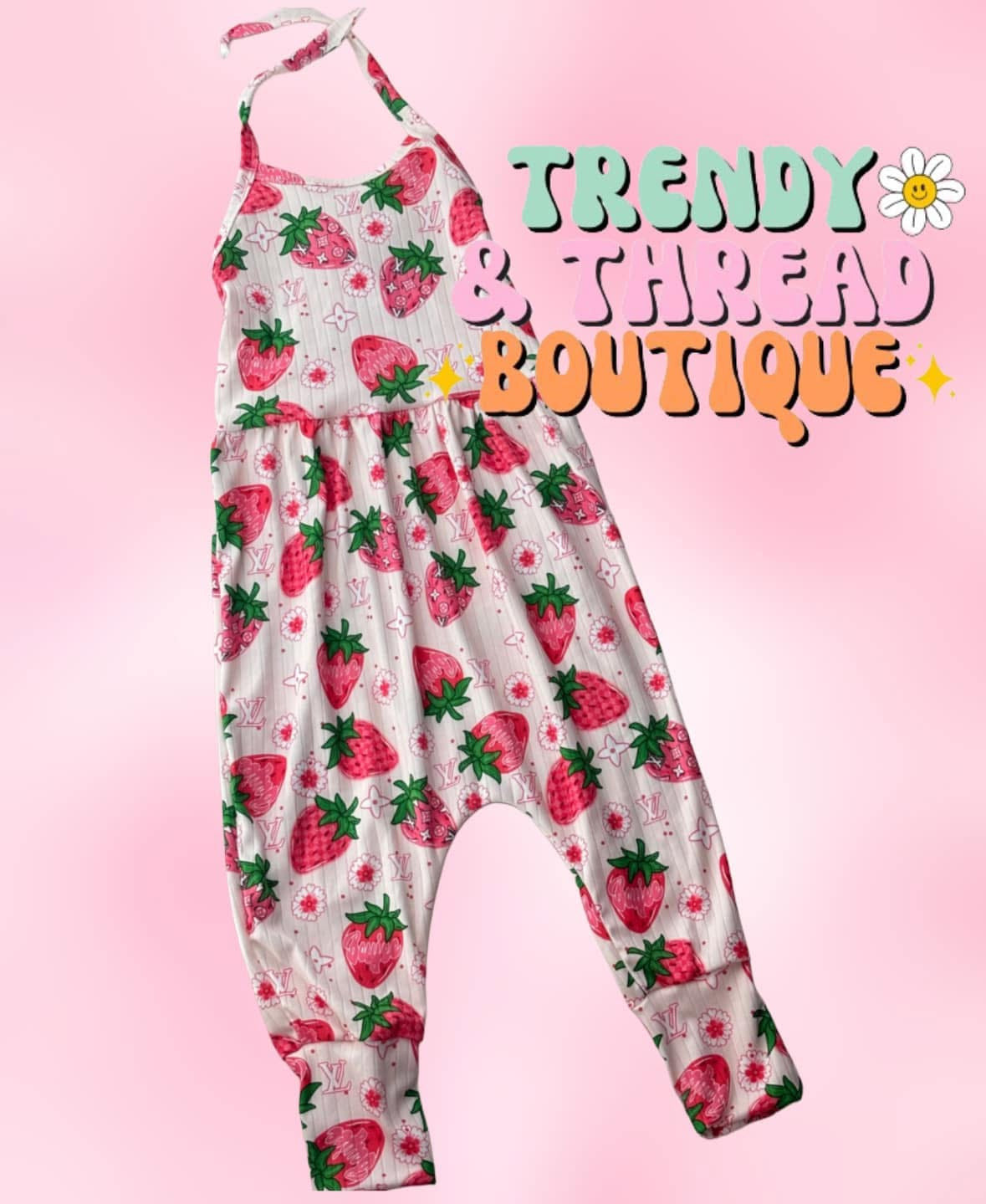 Boujee strawberry halter romper