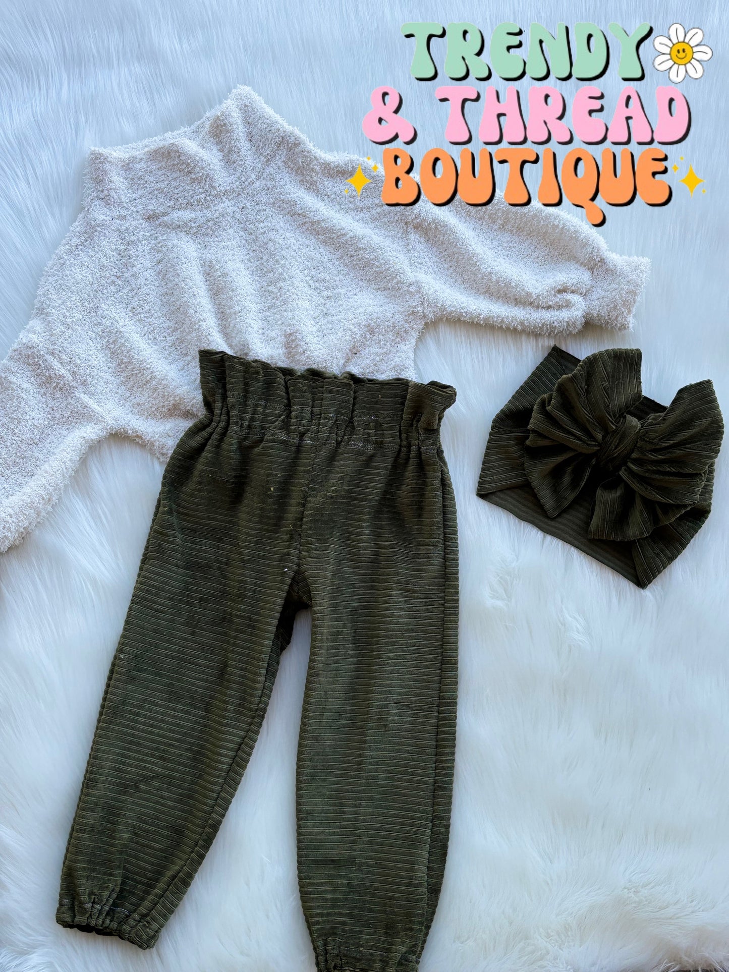 green olive pants and top